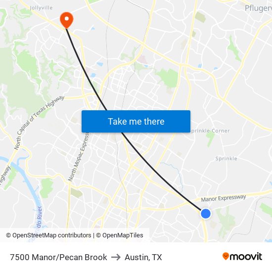 7500 Manor/Pecan Brook to Austin, TX map