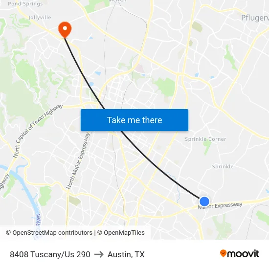 8408 Tuscany/Us 290 to Austin, TX map