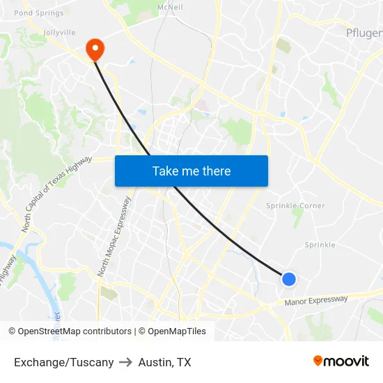 Exchange/Tuscany to Austin, TX map