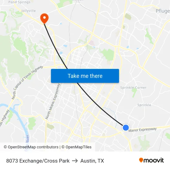 8073 Exchange/Cross Park to Austin, TX map