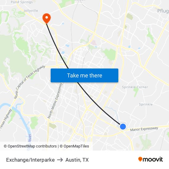 Exchange/Interparke to Austin, TX map