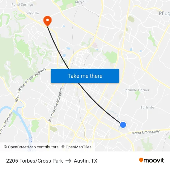2205 Forbes/Cross Park to Austin, TX map