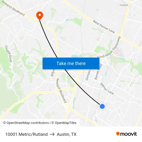 10001 Metric/Rutland to Austin, TX map
