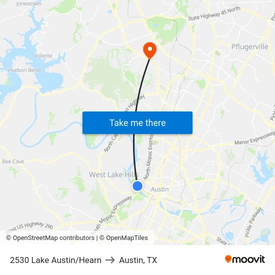 2530 Lake Austin/Hearn to Austin, TX map