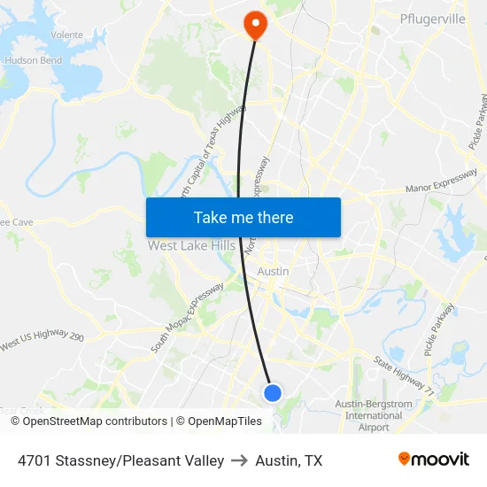 4701 Stassney/Pleasant Valley to Austin, TX map
