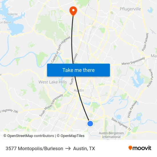 3577 Montopolis/Burleson to Austin, TX map