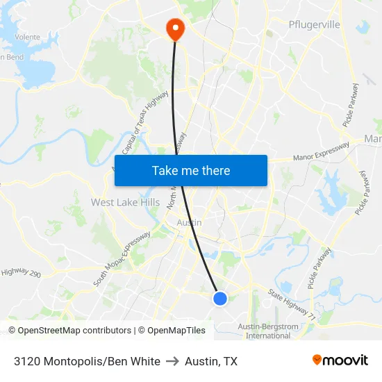 3120 Montopolis/Ben White to Austin, TX map
