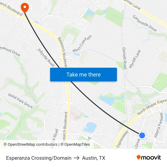 Esperanza Crossing/Domain to Austin, TX map