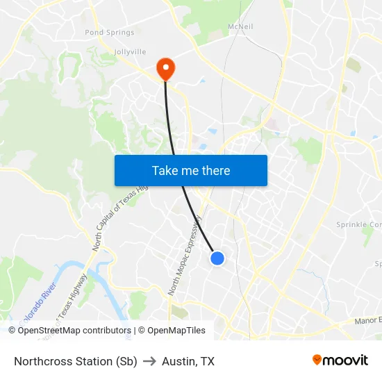 Northcross Station (Sb) to Austin, TX map
