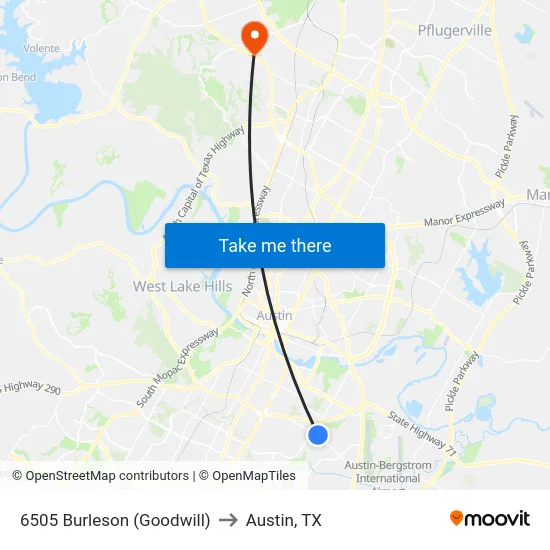 6505 Burleson (Goodwill) to Austin, TX map