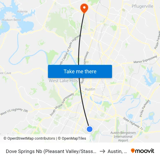 Dove Springs Nb (Pleasant Valley/Stassney) to Austin, TX map