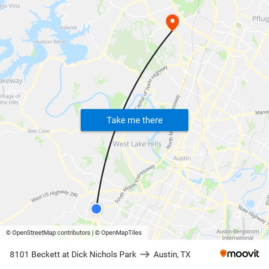 8101 Beckett at Dick Nichols Park to Austin, TX map