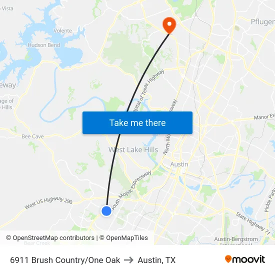 6911 Brush Country/One Oak to Austin, TX map