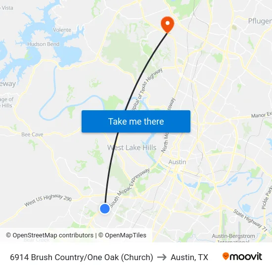 6914 Brush Country/One Oak (Church) to Austin, TX map