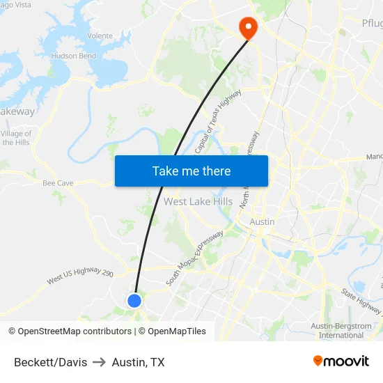 Beckett/Davis to Austin, TX map