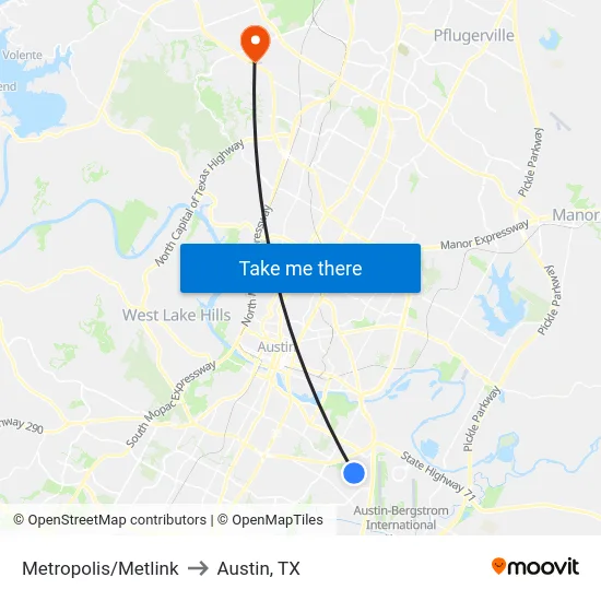 Metropolis/Metlink to Austin, TX map