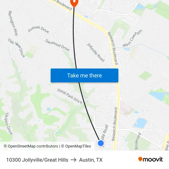10300 Jollyville/Great Hills to Austin, TX map