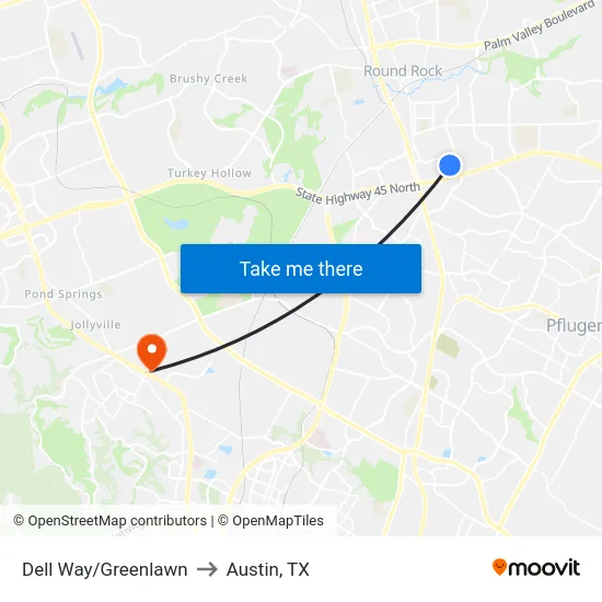 Dell Way/Greenlawn to Austin, TX map