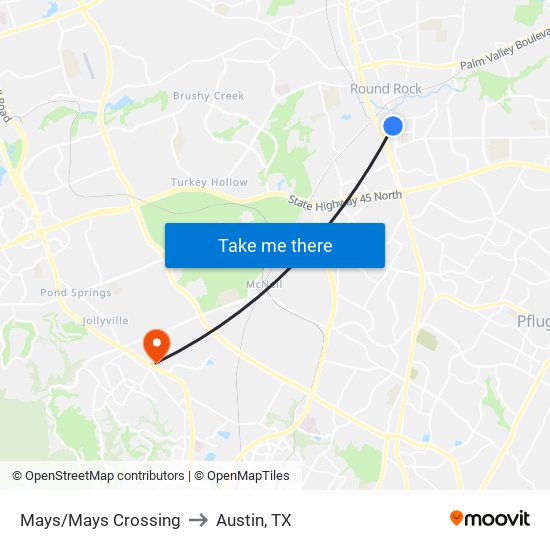 Mays/Mays Crossing to Austin, TX map