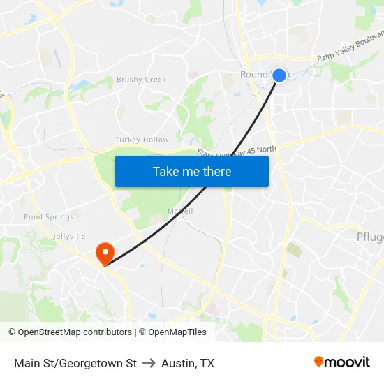 Main St/Georgetown St to Austin, TX map