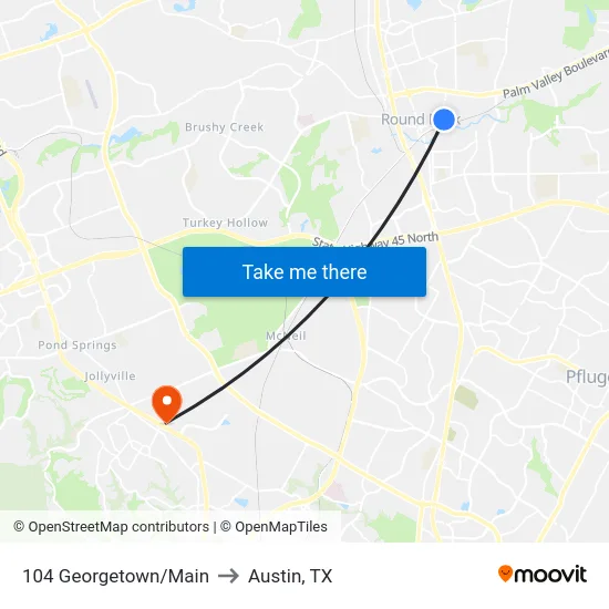 104 Georgetown/Main to Austin, TX map
