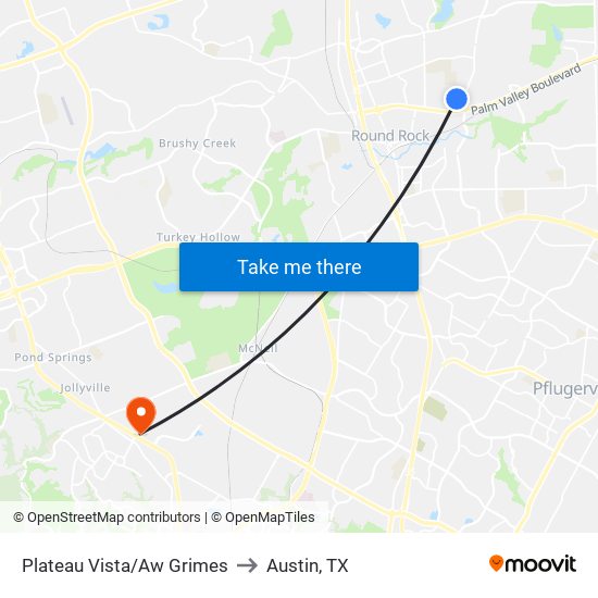 Plateau Vista/Aw Grimes to Austin, TX map
