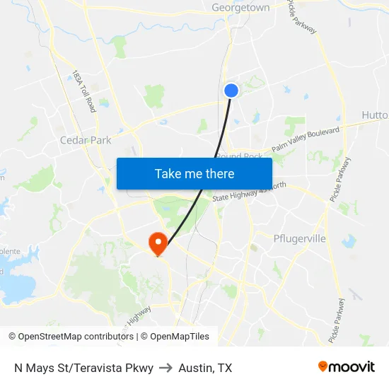 N Mays St/Teravista Pkwy to Austin, TX map