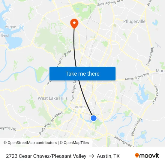 2723 Cesar Chavez/Pleasant Valley to Austin, TX map