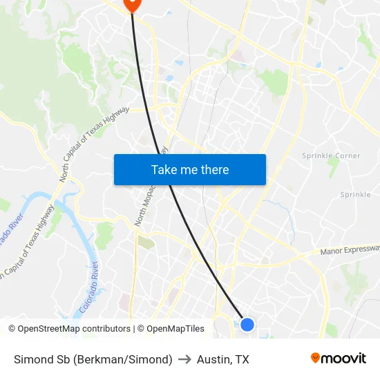 Simond Sb (Berkman/Simond) to Austin, TX map