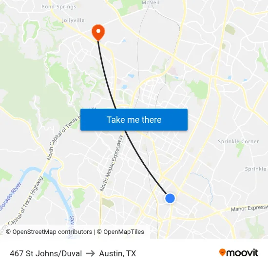 467 St Johns/Duval to Austin, TX map