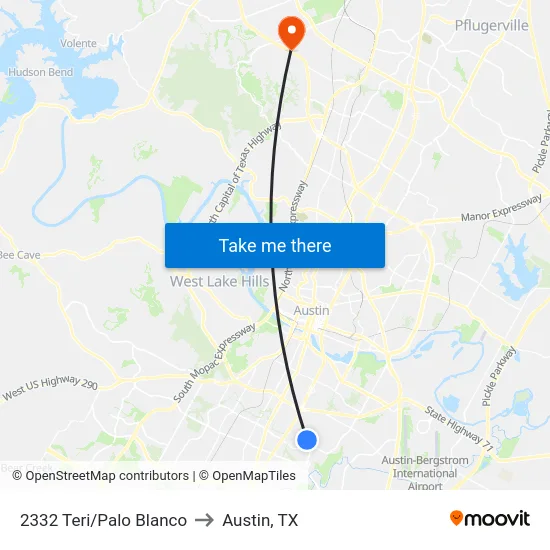 2332 Teri/Palo Blanco to Austin, TX map
