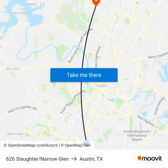 626 Slaughter/Narrow Glen to Austin, TX map