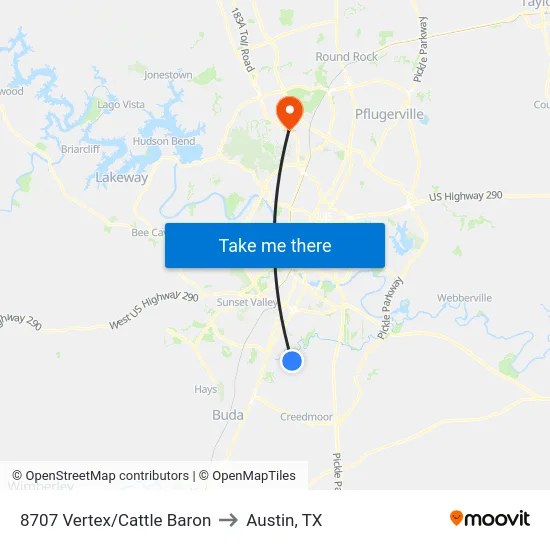 8707 Vertex/Cattle Baron to Austin, TX map
