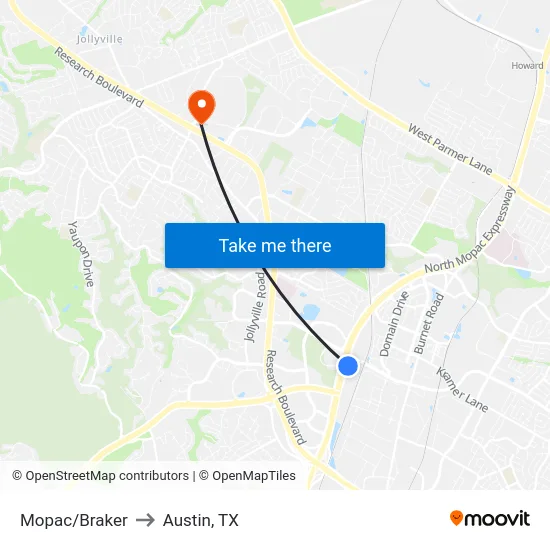 Mopac/Braker to Austin, TX map