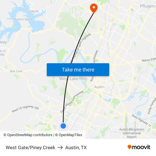 West Gate/Piney Creek to Austin, TX map