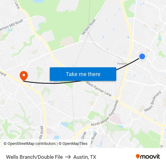 Wells Branch/Double File to Austin, TX map