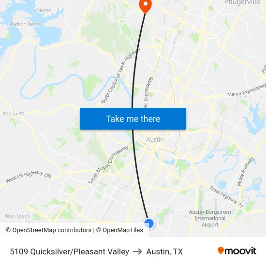 5109 Quicksilver/Pleasant Valley to Austin, TX map