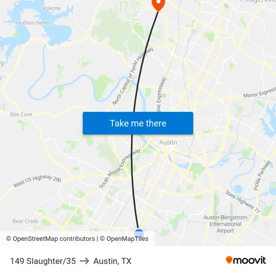 149 Slaughter/35 to Austin, TX map