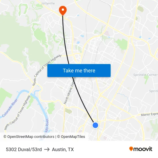 5302 Duval/53rd to Austin, TX map
