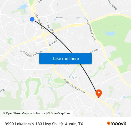 9999 Lakeline/N 183 Hwy Sb to Austin, TX map
