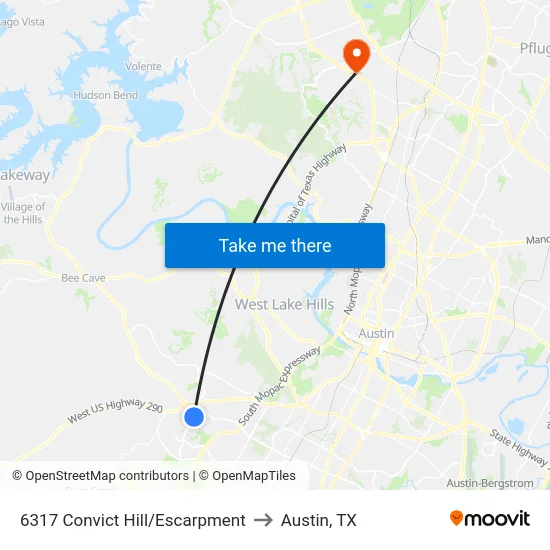 6317 Convict Hill/Escarpment to Austin, TX map