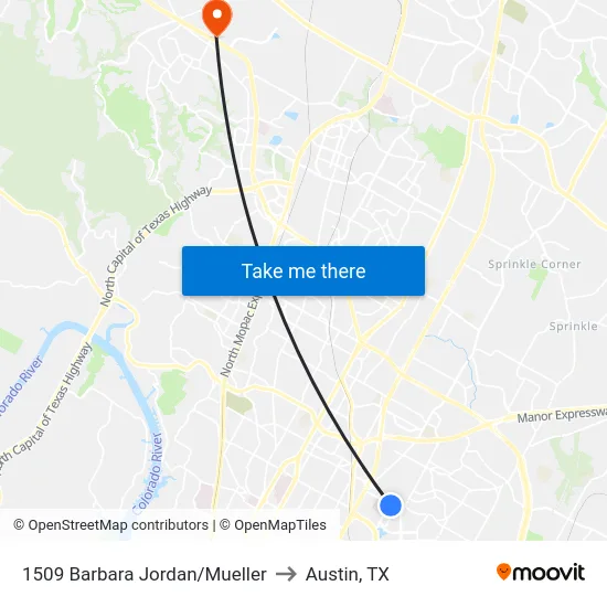 1509 Barbara Jordan/Mueller to Austin, TX map