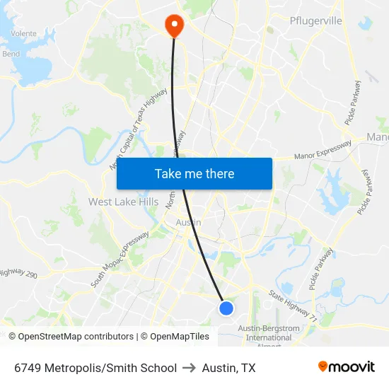6749 Metropolis/Smith School to Austin, TX map