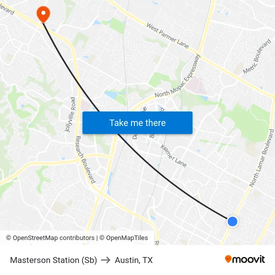 Masterson Station (Sb) to Austin, TX map