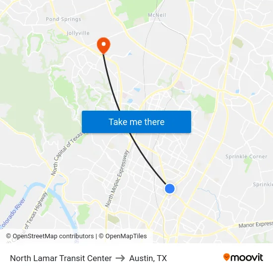 North Lamar Transit Center to Austin, TX map