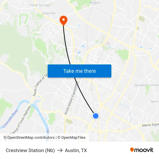 Crestview Station (Nb) to Austin, TX map