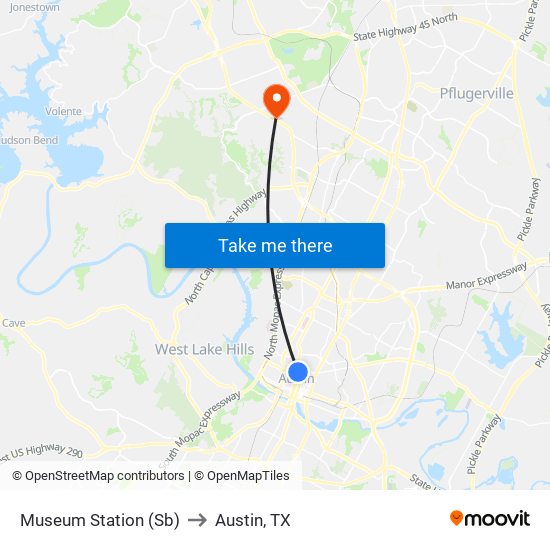 Museum Station (Sb) to Austin, TX map