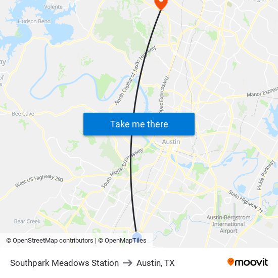 Southpark Meadows Station to Austin, TX map