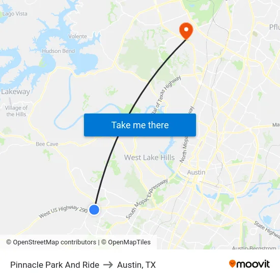 Pinnacle Park And Ride to Austin, TX map