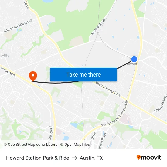 Howard Station Park & Ride to Austin, TX map